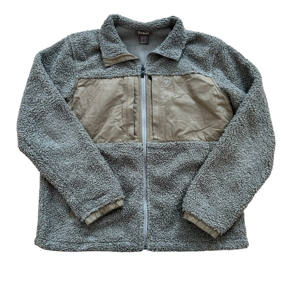 ARIAT mens M Grizzly canvas bluff jacket with sherpa lining.brown - Picture 2 of 8